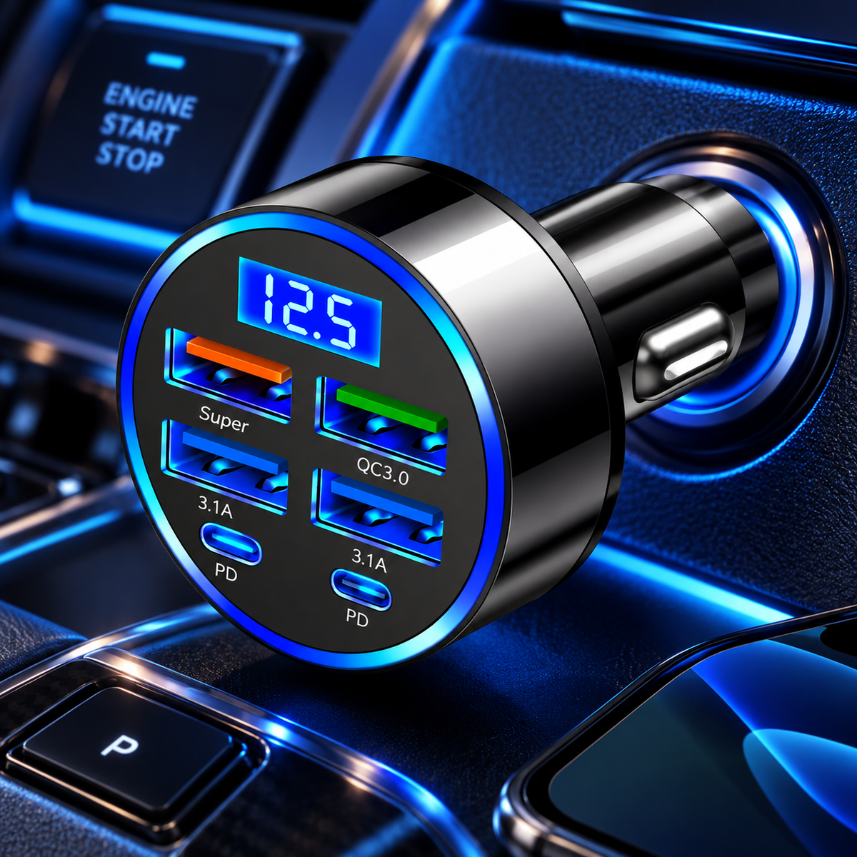 Cargador de coche 6 en 1, cargador rápido de 66W para teléfono móvil, cargador de coche USB de 4 puertos y tipo C de 2 puertos, universal para todos los modelos, cargador de coche dedicado
