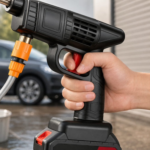 Hidrolavadora Inalámbrica 21V con 2 Baterías, 4 Boquillas, Manguera 5m y Estuche, Kit Completo para Auto, Patio, Jardín y Camping